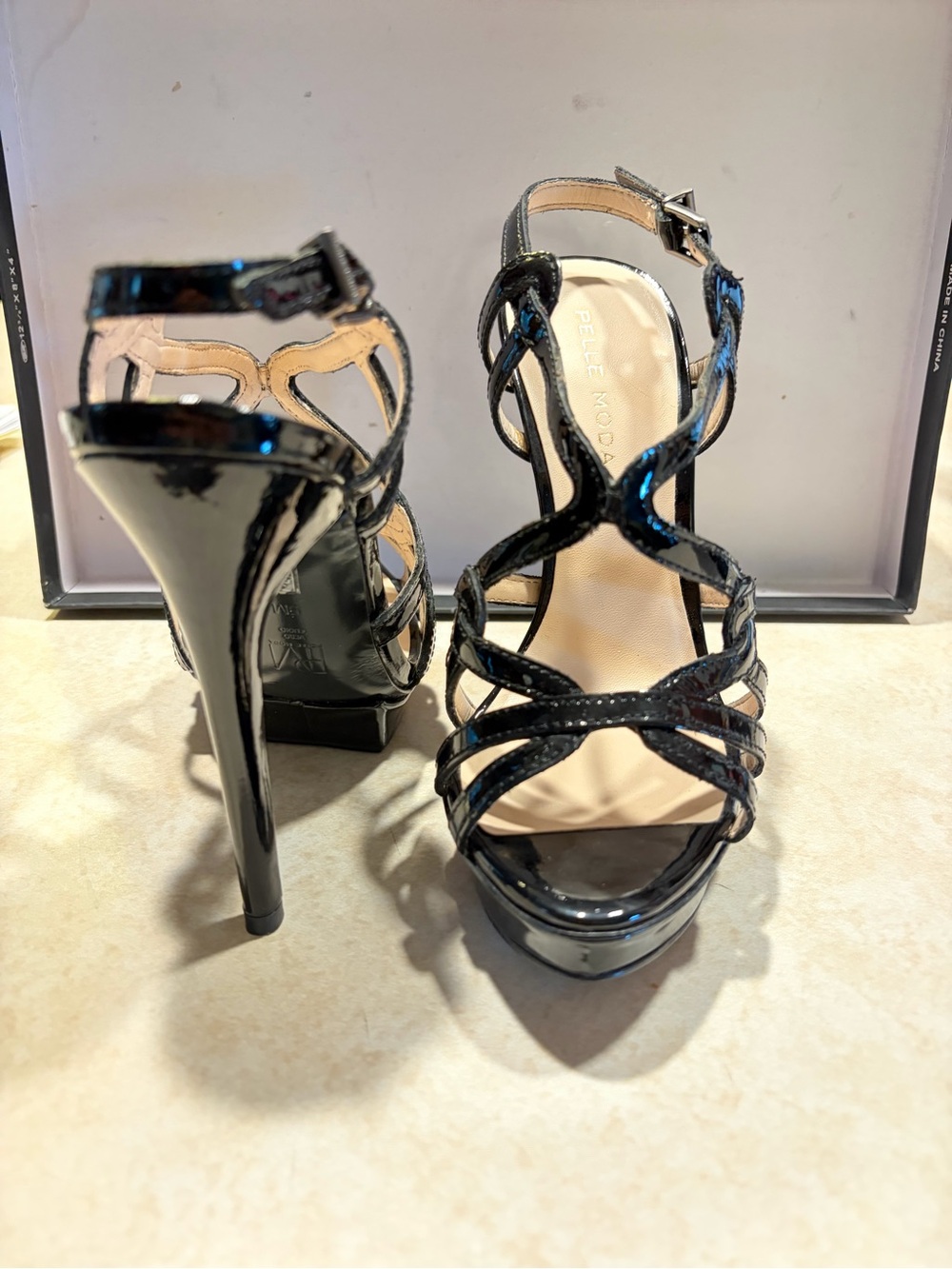 Pelle Moda Black Patent Strappy Platform Sandals